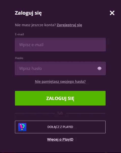 Ekran logowania do profilu w Malina casino